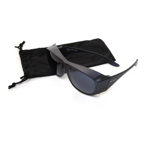 Dioptics Sunglasses Solar ShieldÂ® Fit Over Uncoated Smoke Tint Polycarbonate Lens Black Frame Over Ear One Size Fits Most