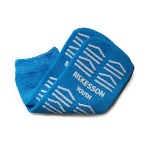 McKesson Brand Slipper Socks McKesson Unisex Youth Double Tread Single Patient Use Light Blue