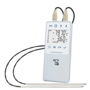 Cole-Parmer/Antylia Scientific Ultra-Low Temperature Data Logger with Alarm TraceableLIVEÂ® Fahrenheit / Celsius -130Â° to +221Â°F (-90Â° to +105Â°C) 2 Stainless Steel Probes Multiple Mo
