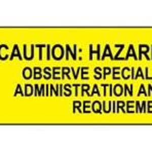 Health Care Logistics Pre-Printed Label Indeed Caution Label Yellow Paper Caution Hazardous Drug Black Biohazard 9/10 X 2-3/16 Inch
