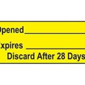 Health Care Logistics Pre-Printed / Write On Label Indeed Auxiliary Label Yellow Paper Date Vial Opened_____Date Vial Expires____ Discard After 28 Days Black Quality Contro