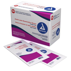 Dynarex Exam Glove Dynarex Medium 50 Pairs per Box Sterile Pair Latex Standard Cuff Length Fully Textured Ivory Not Rated