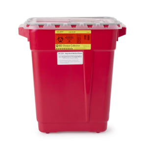 Sharps Container BDâ„¢ Red Base 18-1/2 X 17-3/4 X 11-3/4 Inch Vertical Entry 9 Gallon