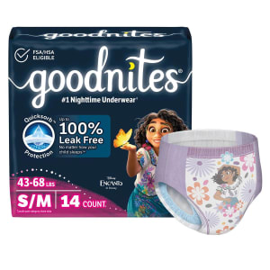 Kimberly Clark GoodnitesÂ® Heavy Absorbency Nighttime Underwear, S/M for Girls 43 â€“ 68 lbs.