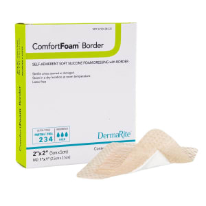 Sion Brands LLC ComfortFoamâ„¢ Border Self-Adherent Soft Silicone Foam Dressing, 5 x 5 Centimeter