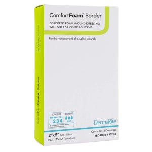 Sion Brands LLC ComfortFoamâ„¢ Border Foam Wound Dressing with Soft Silicone Adhesive, 5 x 12.8 cm
