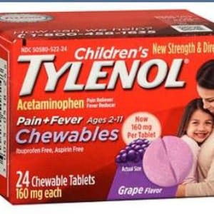 J & J Sales TylenolÂ® Children's Pain + Fever Acetaminophen 160 mg Chewable Tablets Grape