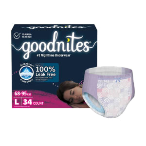 Kimberly Clark GoodnitesÂ® Heavy Absorbency Nighttime Underwear, Large for Girls 68 â€“ 95 lbs.