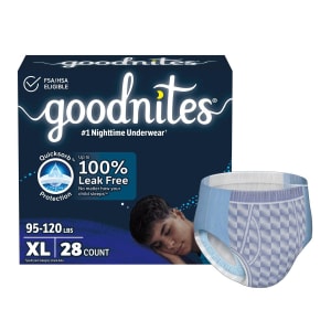 Kimberly Clark GoodNitesÂ® Night Time Underwear, Extra Large for Boys weighing 95 â€“ 140 lbs.