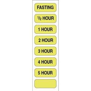 PDC Healthcare Pre-Printed Label pdcÂ® Auxiliary Label Fluorescent Yellow Paper Fasting/1/2 Hour/1 Hour/2 Hour/3 Hour/4 Hour/5 Hour Black Safety and Instructional 1/2