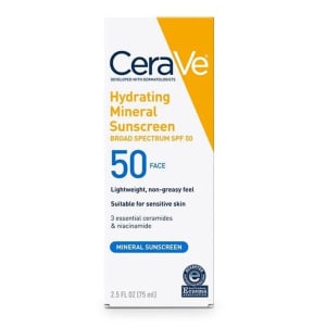 Loreal USA CeraVeÂ® Hydrating Mineral Sunscreen Body SPF 50, 2.5-ounce Tube