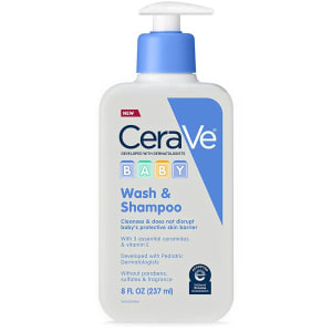 Loreal USA CeraVeÂ® Baby Wash and Shampoo Unscented, 8-ounce Pump Bottle