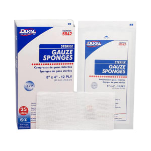 Dukalâ„¢ Sterile Gauze Sponge, 4 x 8 Inch, 12-Ply
