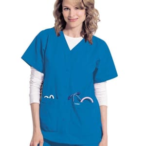 Landau Uniforms Scrub Shirt Landau Essentials Large Black 4 Pockets Short Sleeve Female