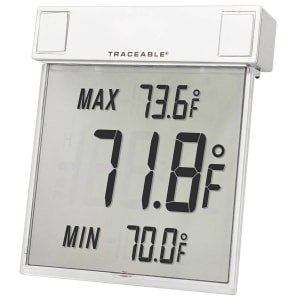 Cole-Parmer/Antylia Scientific Digital Thermometer TraceableÂ® Big-Digit See-Thruâ„¢ Fahrenheit / Celsius -13Â° to +158Â°F (-25Â° to +70Â°C) Internal Sensor Multiple Mounting Options Batte