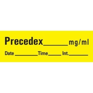 PDC Healthcare Drug Label UALâ„¢ Anesthesia Label Tape Precedex _mg/mL Date_Time_Int Yellow 1/2 X 1-1/2 Inch