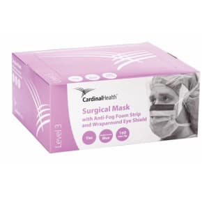 Cardinal Surgical Mask Cardinal Healthâ„¢ Anti-fog Adhesive ASTM Level 3 Tie Closure One Size Fits Most