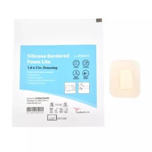 Cardinal Foam Dressing Cardinal Healthâ„¢ Silicone Bordered Foam Lite 1-3/5 X 2 Inch With Border Film Backing Silicone Adhesive Rectangle Sterile