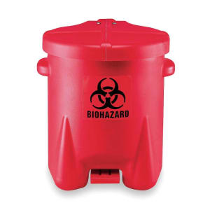 UlineÂ® Biohazard Waste Trash Can, Red, 6-gallon Capacity, Step-on Foot Pedal