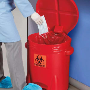 Uline Medical Waste Trash Can 56 Quart / 14 gal. Red HDPE Round