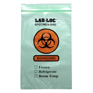 Elkay Plastics Lab-Loc Specimen Transport Bag, Document Pouch, Zip Close, Green Tinted, 6 x 9'