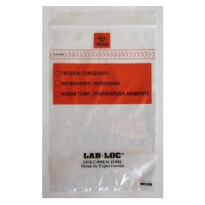 Elkay Plastics Specimen Transport Bag with Document Pouch Lab-LocÂ® 12 X 15 Inch Zip Closure Biohazard Symbol / Storage Instructions NonSterile