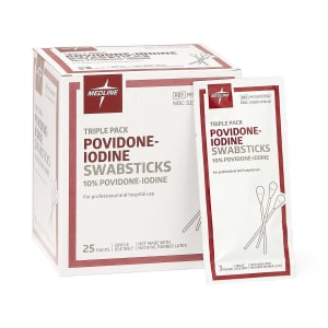 Medline Impregnated Swabstick 10% Strength Povidone-Iodine Individual Packet NonSterile