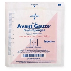Medline Avant GauzeÂ® Drain Sponge, 4 x 4 inch, 6-Ply