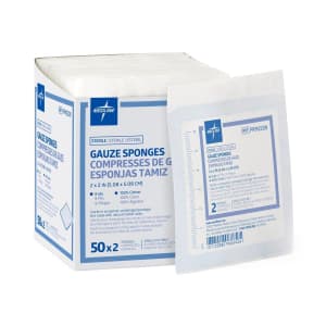Medline CaringÂ® Sterile Gauze Sponge, 2 x 2 Inch, 8-Ply