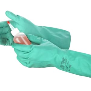 Uline Chemical Protection Glove AlphaTecÂ® Sol-VexÂ® 37-155 Medium Nitrile Green 13 Inch Length Gauntlet Cuff NonSterile