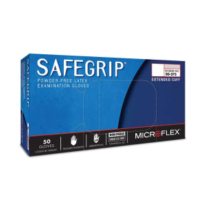 Microflex Medical SafeGripÂ® Latex Extended Cuff Length Exam Glove, Small, Blue