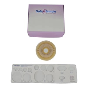 Safe N Simple Ostomy Barrier Precut, Extended Wear Adhesive Tape Collar 57 mm Flange Red Code System 1-1/8 Inch Opening 5 X 5 Inch