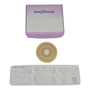 Safe N Simple Ostomy Barrier Precut, Extended Wear Adhesive Tape Collar 57 mm Flange Red Code System 1-1/4 Inch Opening 5 X 5 Inch