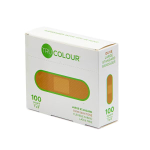 Tru-Colour Products LLC Tru-Colour Skin Tone Shade Fabric Bandage Adhesive Strips â€“ Olive, 1 x 3 Inch