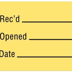 United Ad Label Pre-Printed / Write On Label Auxiliary Label Yellow Paper Date Rec'D __________ / Date Opened __________ / Exp. Date __________ Quality Control Label