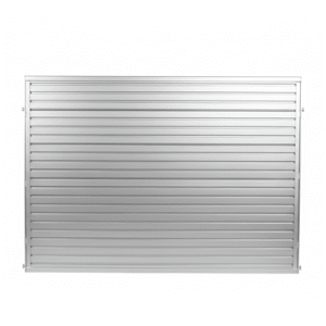 “Silver Slatwall merchandising panel attached between queue stanchions”