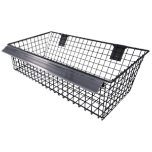 “Black metal wire Slatwall basket”
