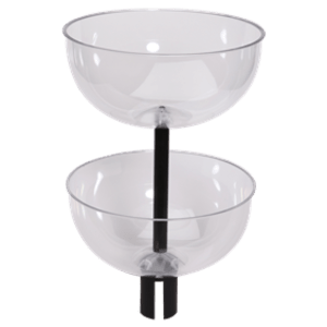“Stanchion-mounted double display bowl for retail queues”