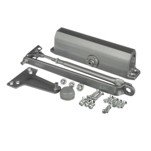 63Z0 9-1/16 in. x 3/4 in. Commercial Door Closer With Flat Face, Close Speed, Latch Speed, and Backcheck Speed, Adjustable Spring Size 1-6, Aluminum Finish