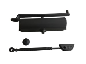 63Z0 9-1/16 in. x 3/4 in. Commercial Door Closer With Rounded Face, Close Speed, Latch Speed, and Backcheck Speed, Fixed Spring Size, Aluminum Finish
