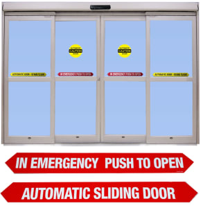 Entra-Matic ANSI A156.10 Red In Emergency Push To Open and Automatic Sliding Door Sticker Decal
