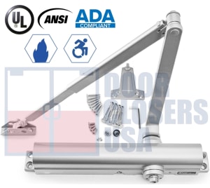 R27942 12 in. x 3/4 in. Grade 1 Door Closer - Aluminum Finish - Adjustable Spring Power Sizes 1-6 - Adjustable Closing & Latch Speed - Backcheck - Tri-Packed for Regular, Top Jamb, or Parallel Arm Mounting