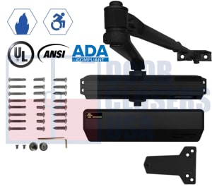 R27942 9-1/16 in. x 3/4 in. Grade 1 Door Closer - Black Finish - Adjustable Spring Power - Separate Sweep, Latch & Backcheck Valves - Tri-Packed with Large Parallel Arm Bracket - UL 10C Fire Rated