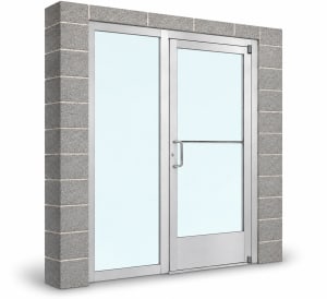 Narrow Stile Commercial Aluminum Storefront Door and 24 in. Sidelite Frame, Standard Traffic, Exterior Block Wall, 36" x 84" Left Hand, 1" Low-E Glass, Clear Anodized