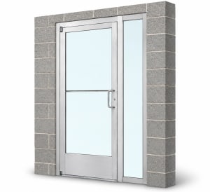 Narrow Stile Commercial Aluminum Storefront Door and 12 in. Sidelite Frame, Standard Traffic, Exterior Block Wall, 36" x 84" Right Hand, 1" Low-E Glass, Clear Anodized