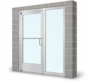Narrow Stile Commercial Aluminum Storefront Door and 24 in. Sidelite Frame, Standard Traffic, Exterior Block Wall, 36" x 84" Right Hand, 1" Low-E Glass, Clear Anodized