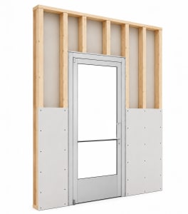 Commercial Aluminum Storefront Glass Door and Frame For Interior Wood Stud Wall With Drywall On Both Sides (Butt Installation), 42" x 84" Right Hand, 1/4" Tempered Glass Pre-Installed, Entrance Hardware Package, Clear Anodized