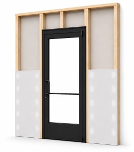 Commercial Aluminum Storefront Glass Door and Frame For Interior Wood Stud Wall With Drywall On Both Sides (Butt Installation), 48" x 96" Left Hand, 1/4" Tempered Glass Pre-Installed, Entrance Hardware Package, Dark Bronze Anodized