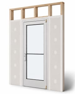 Medium Stile Commercial Aluminum Storefront Door and Frame, Moderate to Heavy Traffic, Interior Wood Stud Wall With Drywall On Each Side (Butt Installation), 36" x 96" Left Hand, 1/4" Tempered Glass, Clear Anodized