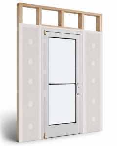 Medium Stile Commercial Aluminum Storefront Door and Frame, Moderate to Heavy Traffic, Interior Wood Stud Wall With Drywall On Each Side (Butt Installation), 36" x 96" Right Hand, 1/4" Tempered Glass, Clear Anodized